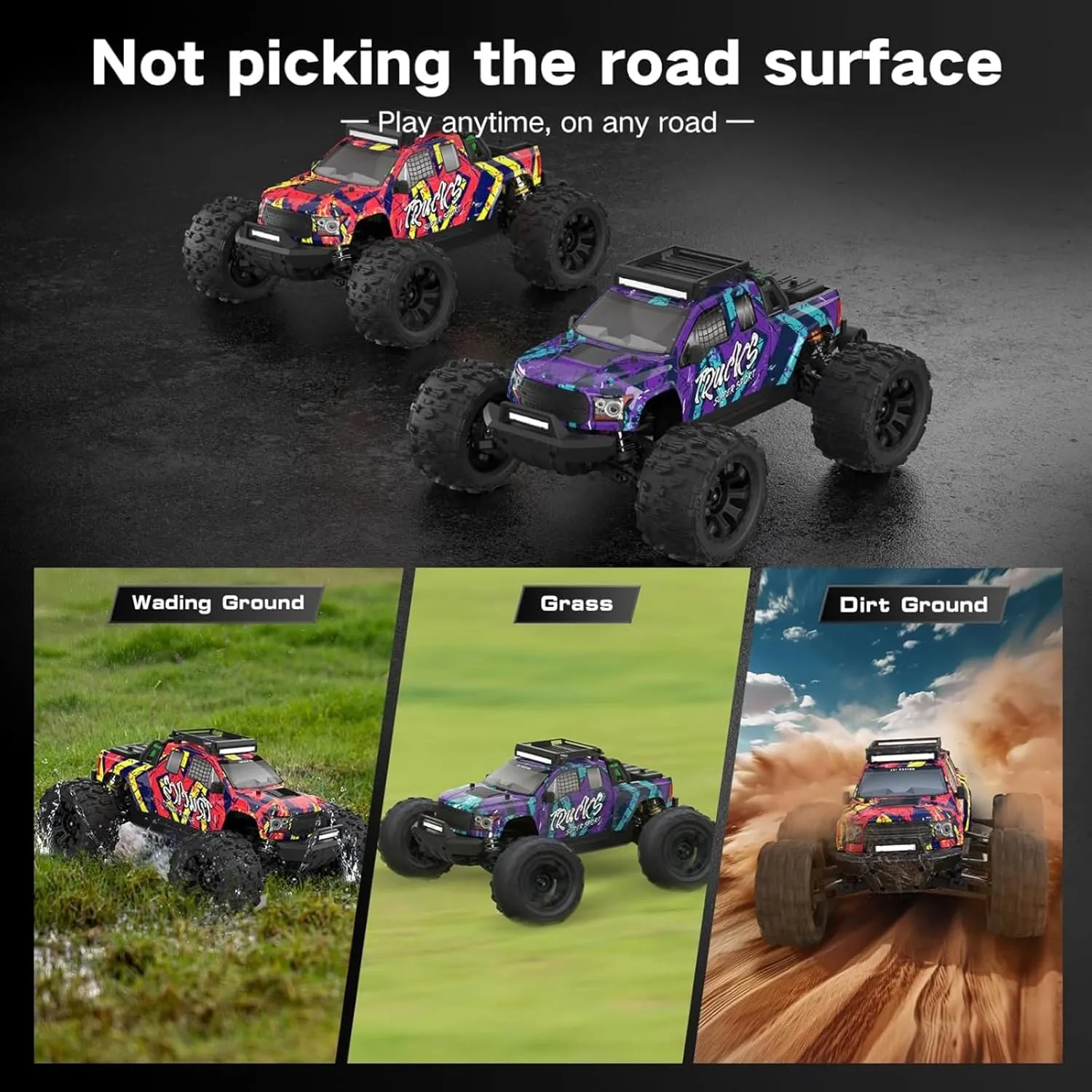 1: 14 RC Racing Car,Equipped with 2 3S Rechargeable Batteries,4WD 80km/h,Brushless Motor 2.4G Remote Control,High-Speed Off-Road RC Truck (PT14R Purple)