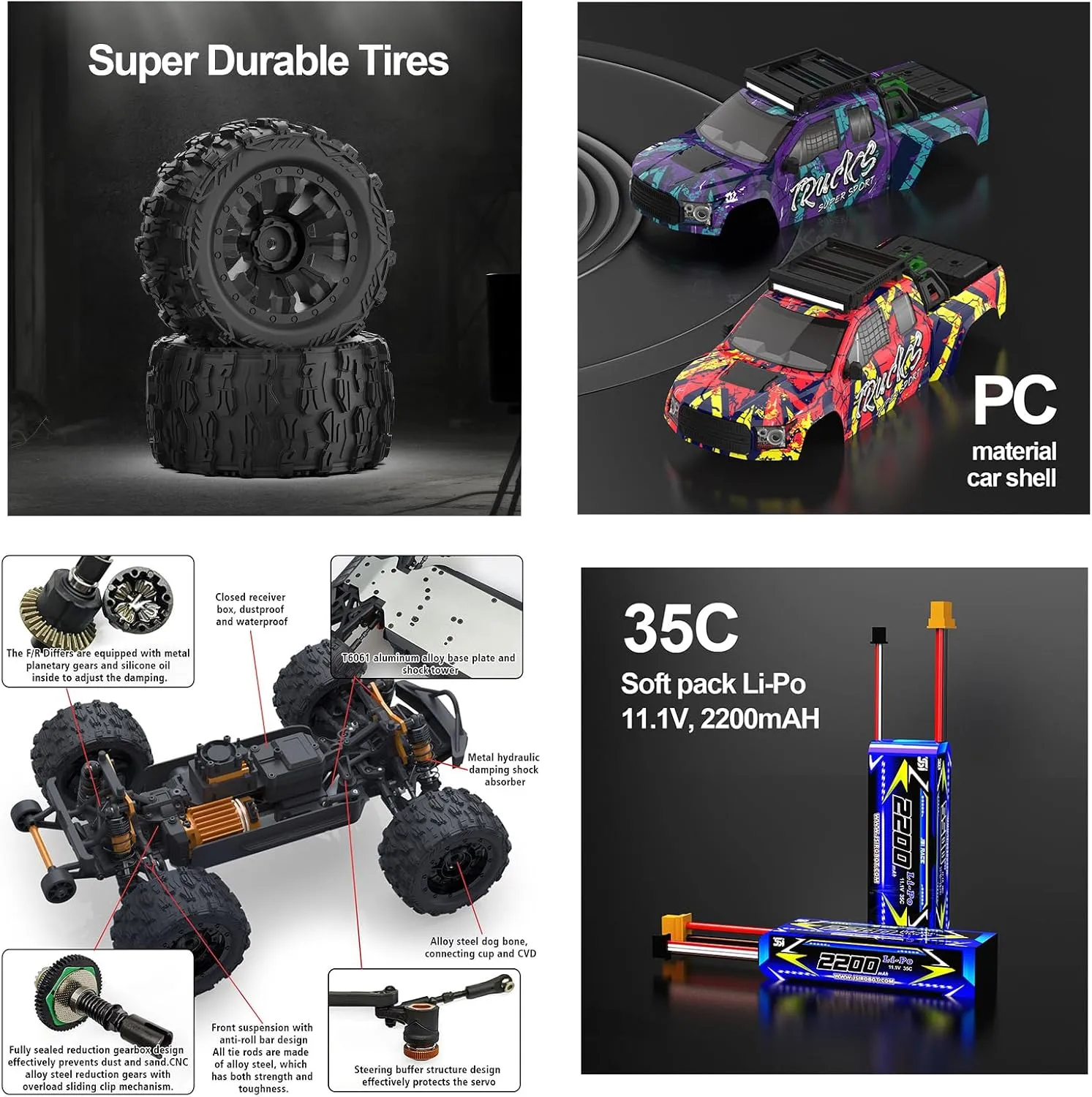1: 14 RC Racing Car,Equipped with 2 3S Rechargeable Batteries,4WD 80km/h,Brushless Motor 2.4G Remote Control,High-Speed Off-Road RC Truck (PT14R Purple)