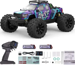 1: 14 RC Racing Car,Equipped with 2 3S Rechargeable Batteries,4WD 80km/h,Brushless Motor 2.4G Remote Control,High-Speed Off-Road RC Truck (PT14R Purple)