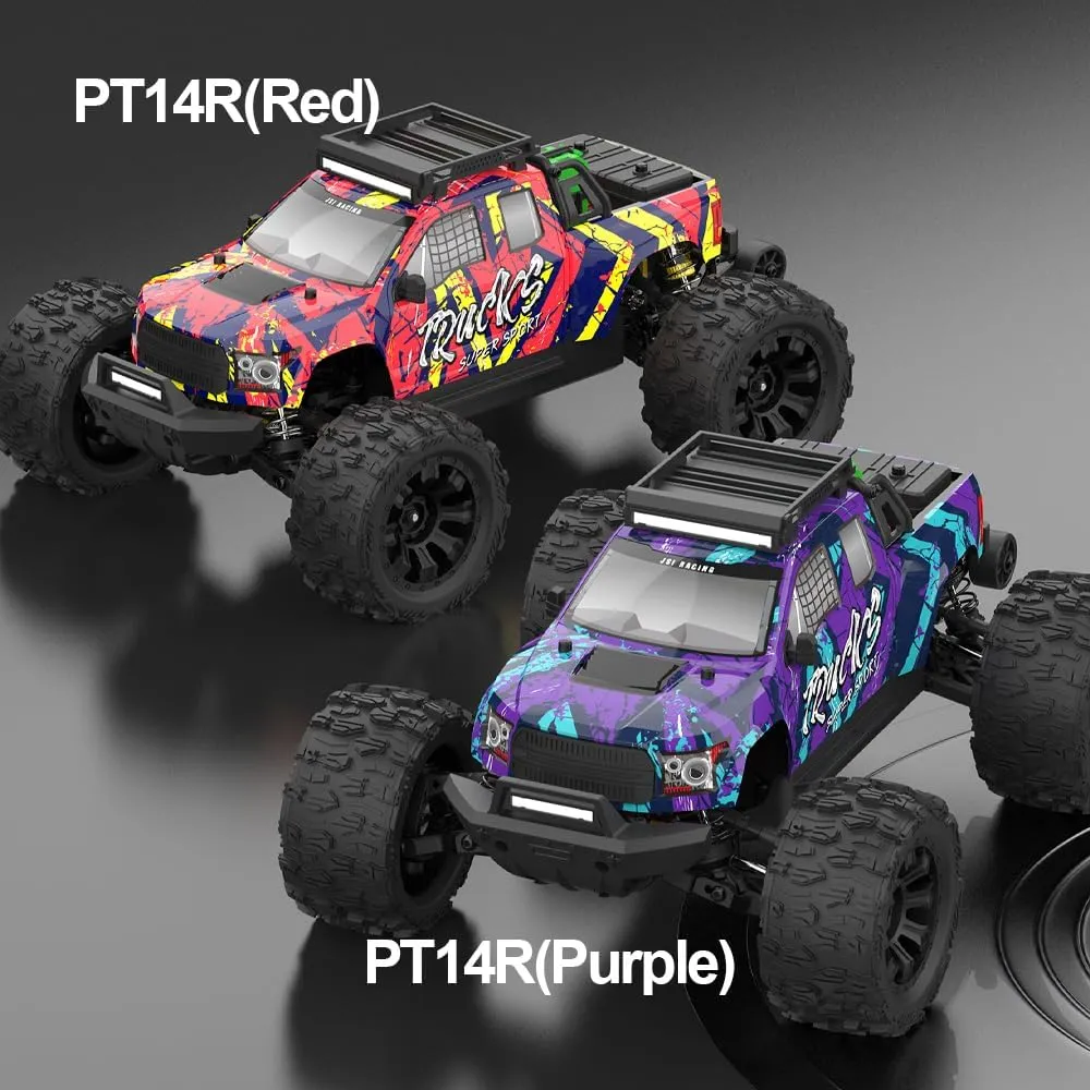1: 14 RC Racing Car,Equipped with 2 3S Rechargeable Batteries,4WD 80km/h,Brushless Motor 2.4G Remote Control,High-Speed Off-Road RC Truck (PT14R Purple)