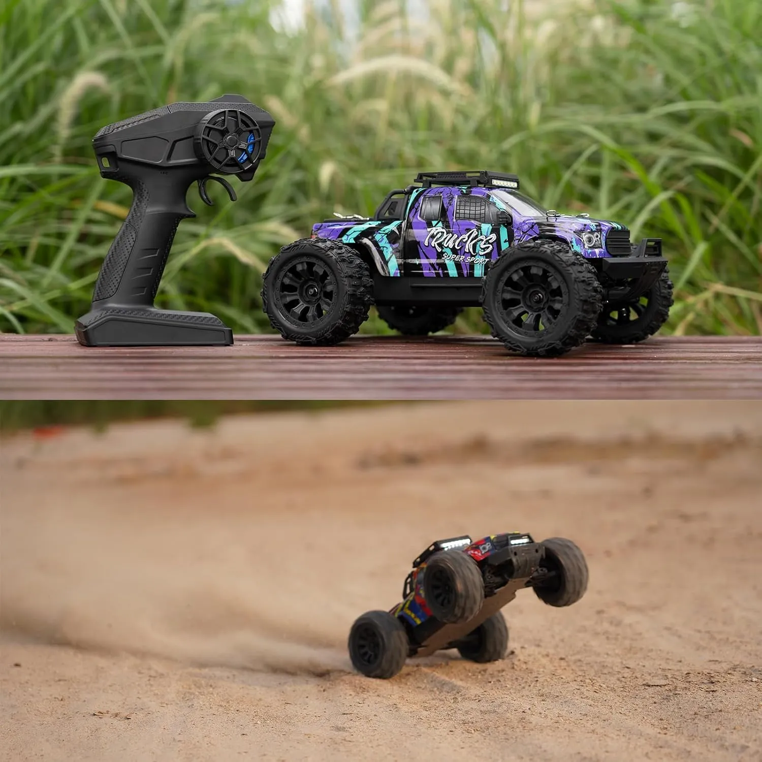 1: 14 RC Racing Car,Equipped with 2 3S Rechargeable Batteries,4WD 80km/h,Brushless Motor 2.4G Remote Control,High-Speed Off-Road RC Truck (PT14R Purple)
