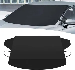 1 PC Car Front Windshield Snow Cover, 75" x 62.25" x 42.25" 600D Oxford Cloth Windshield Side Mirror Anti-Frost Freeze Cover, Outdoor Protective Device, Suitable for Most Cars (Black)