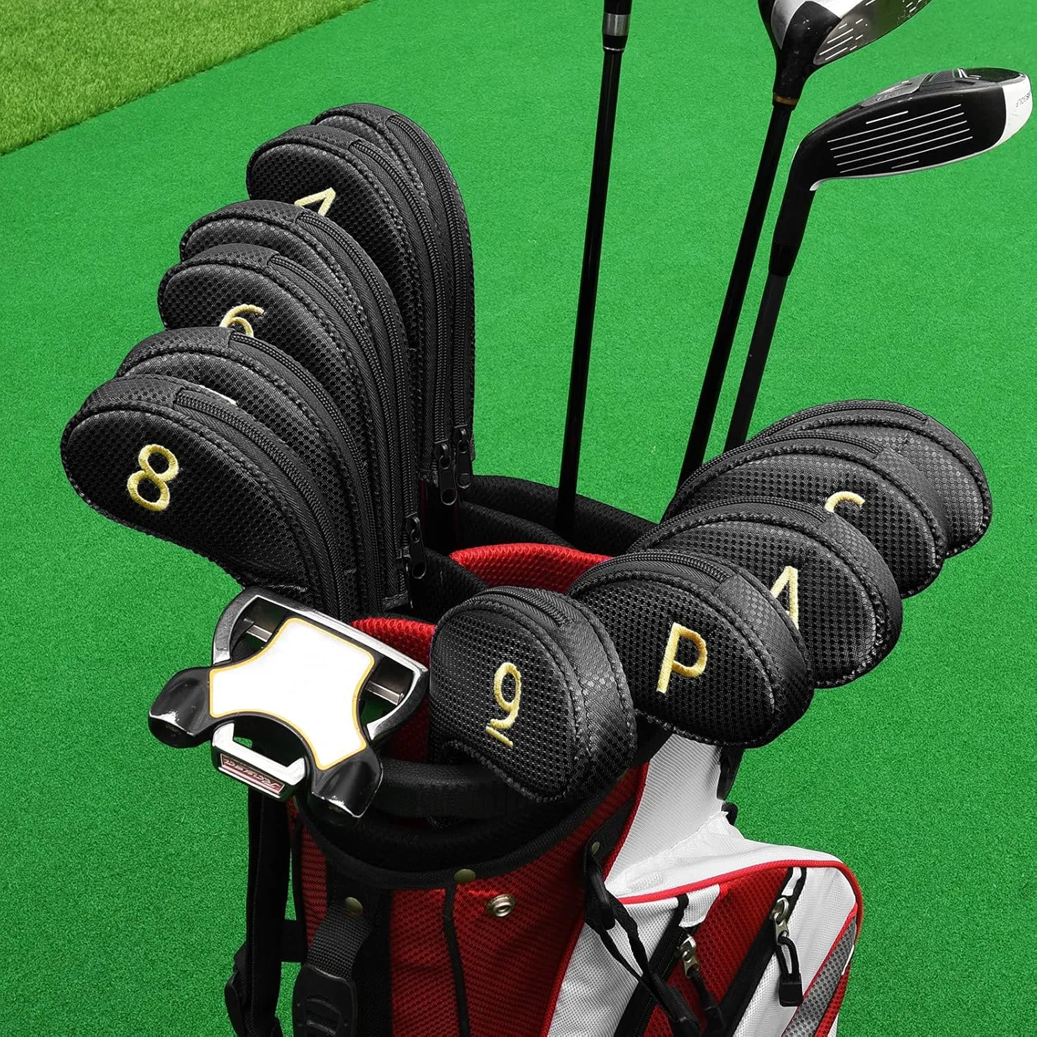 11pcs/Set Golf Club Sock Iron Head Covers Headcover with No. on Both Sides Suitable for Right and Left Handed Golfer Zipper Closure
