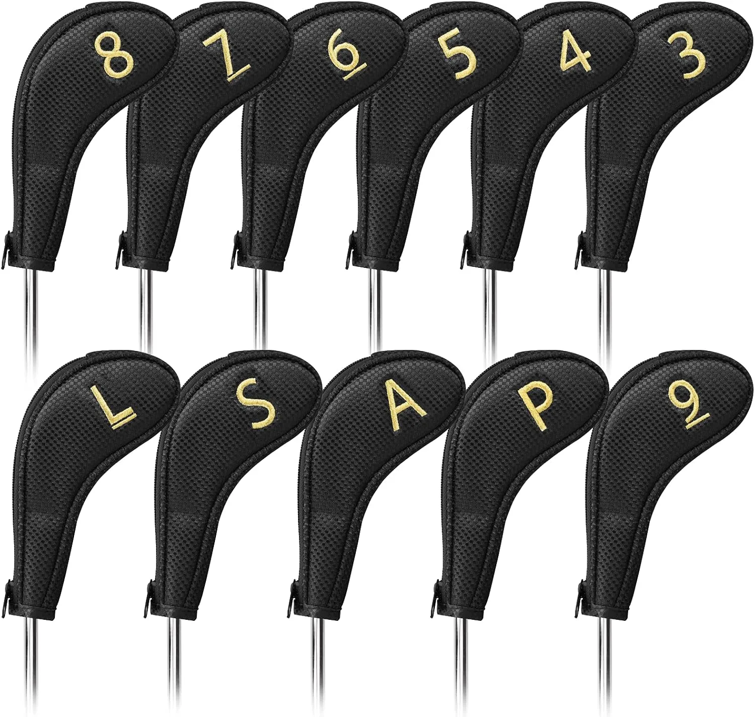 11pcs/Set Golf Club Sock Iron Head Covers Headcover with No. on Both Sides Suitable for Right and Left Handed Golfer Zipper Closure