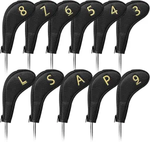 11pcs/Set Golf Club Sock Iron Head Covers Headcover with No. on Both Sides Suitable for Right and Left Handed Golfer Zipper Closure