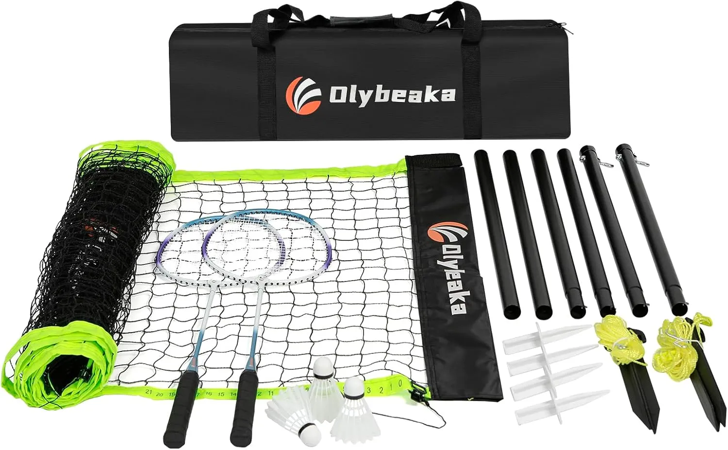 12ft Half Court Badminton Net Set for Backyard with Anti-Sagging Net, Heavy Duty Poles, 2 Aluminum Badminton Rackets, 3 Shuttlecocks, Carry Bag - Easy Setup & Durable