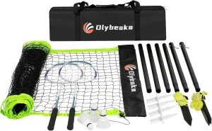 12ft Half Court Badminton Net Set for Backyard with Anti-Sagging Net, Heavy Duty Poles, 2 Aluminum Badminton Rackets, 3 Shuttlecocks, Carry Bag - Easy Setup & Durable