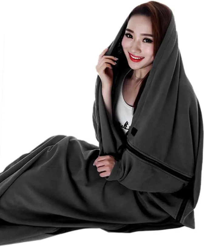 180x82cm Sleeping Bag Liner - Sleeping Bag Liner with Drawstring Hood Cold Weather Camping Blanket Sleeping Sack for Camping Bed Travel Gear