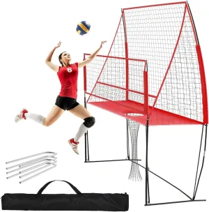 2-in-1 Volleyball Practice Net Station, Volleyball Training Practice Net Station, 6.5' to 8' Height Adjustment, Easy to Assemble and Disassemble, with Convenient Carry Case, for Team or Solo Training