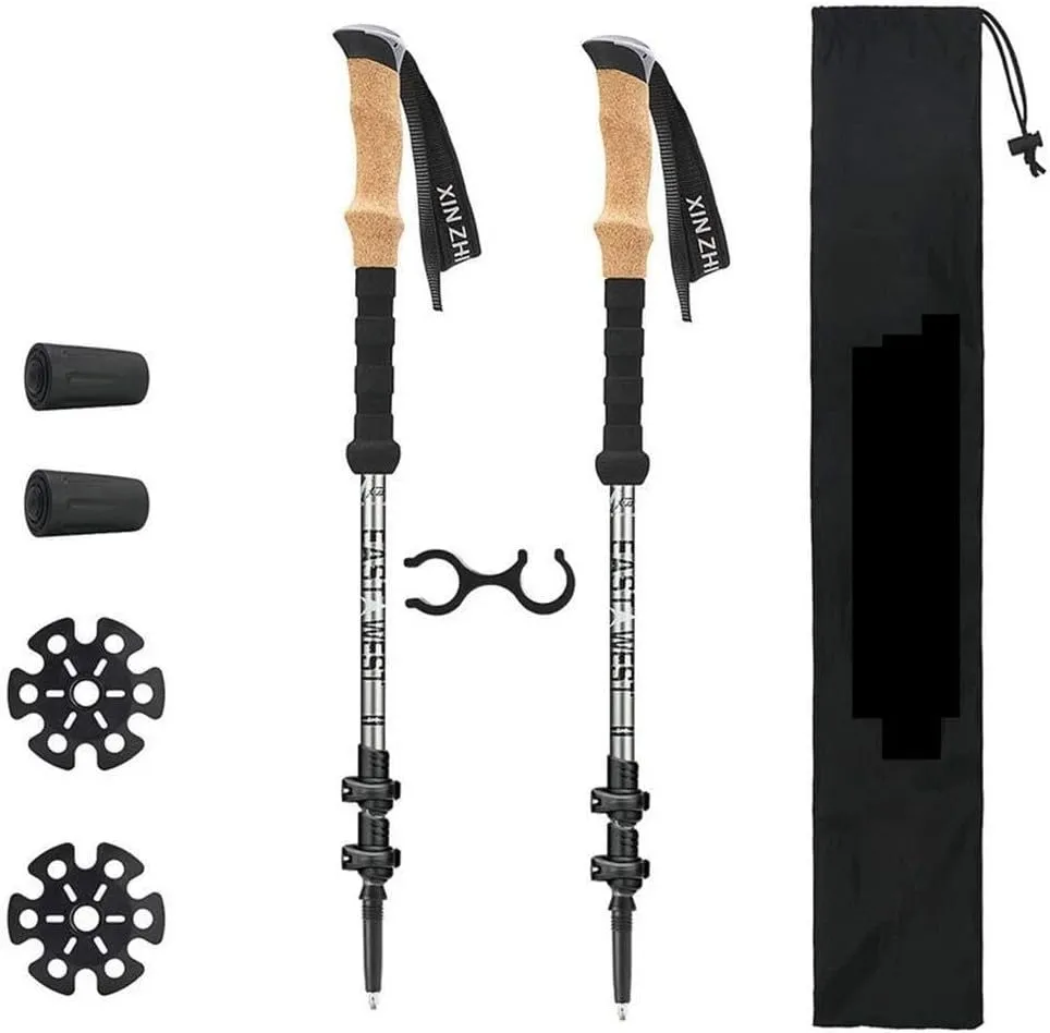 2 Pack Carbon Fiber Trekking Poles – Collapsible and Telescopic Walking Sticks with Natural Cork Handle and Extended Grips, Ultralight Hiking Poles for Backpacking, Camping