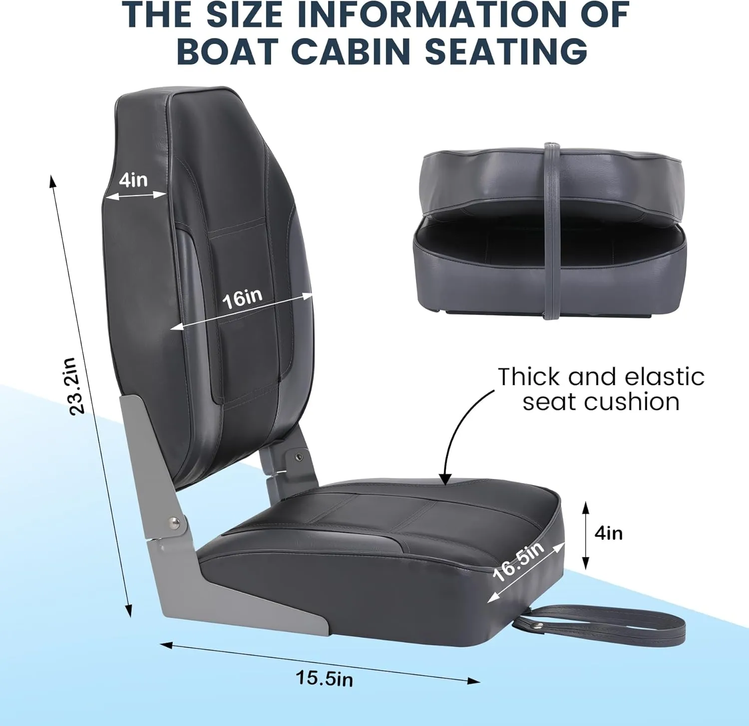 2 Pack Folding Boat Seats, High Back Fishing Boat Seat, Comfortable Boat Chairs with Thick Sponge Padding and Hinge for Sightseeing Boat, Speedboat