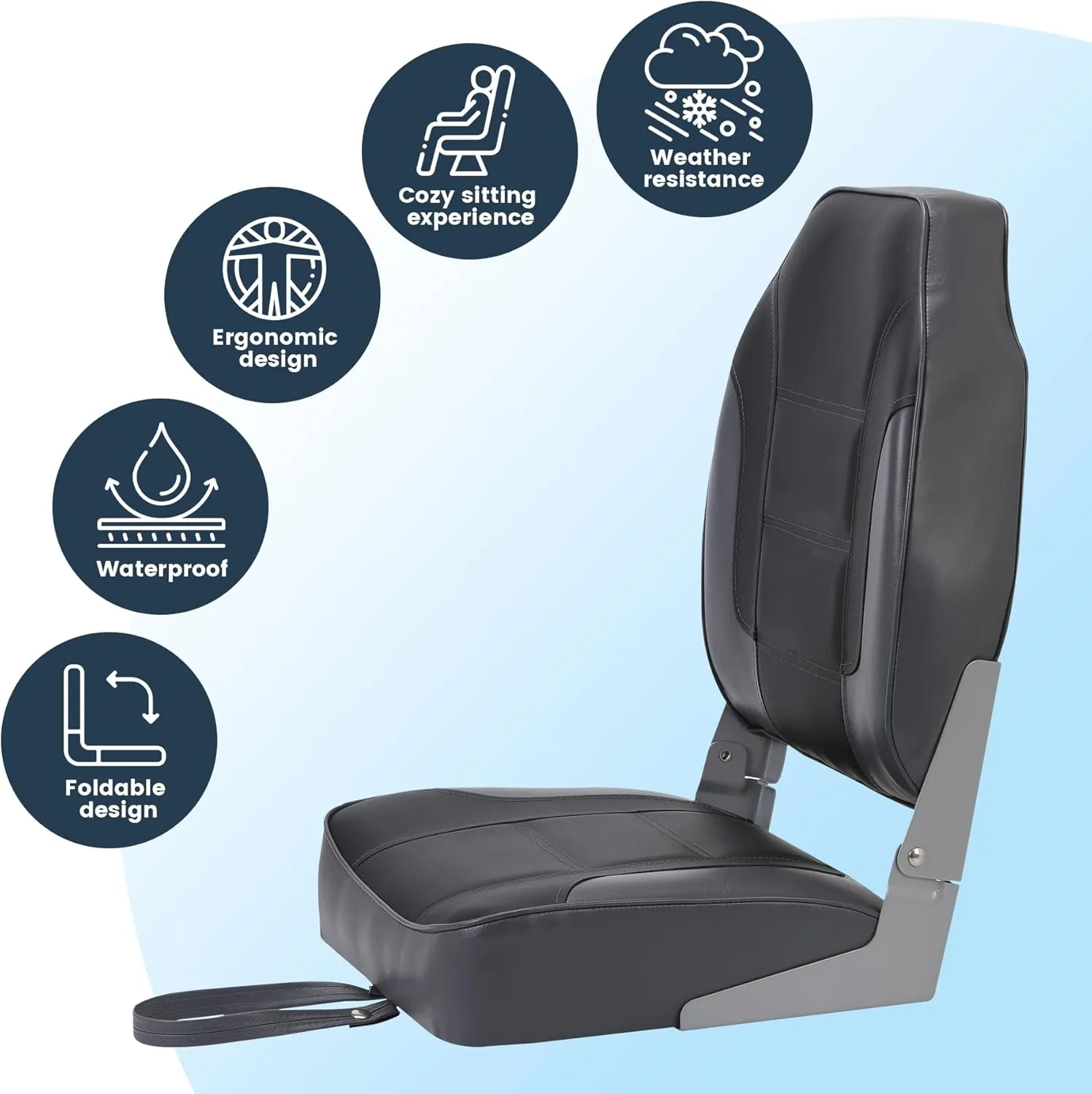 2 Pack Folding Boat Seats, High Back Fishing Boat Seat, Comfortable Boat Chairs with Thick Sponge Padding and Hinge for Sightseeing Boat, Speedboat