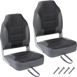 2 Pack Folding Boat Seats, High Back Fishing Boat Seat, Comfortable Boat Chairs with Thick Sponge Padding and Hinge for Sightseeing Boat, Speedboat