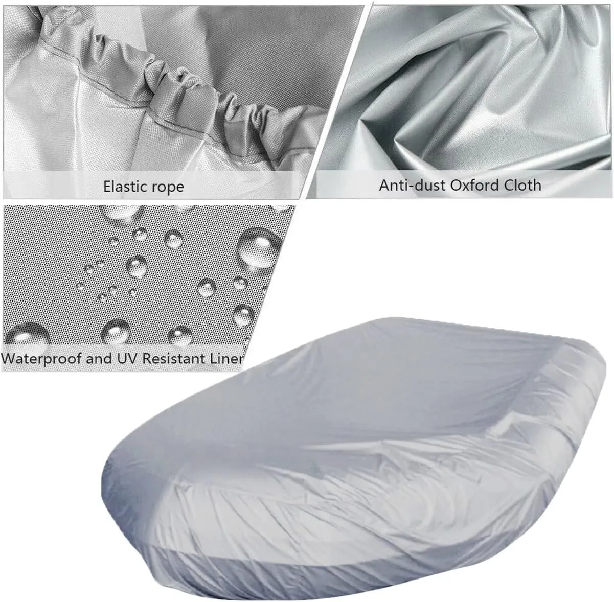 210D Inflatable Boat Cover UV Waterproof Cover Resistant Inflatable Dinghy Boat Cover Protective Case Dustproof Kayak Oxford Cloth Waterproof Cover 7~17ft,Gray,10~11ft