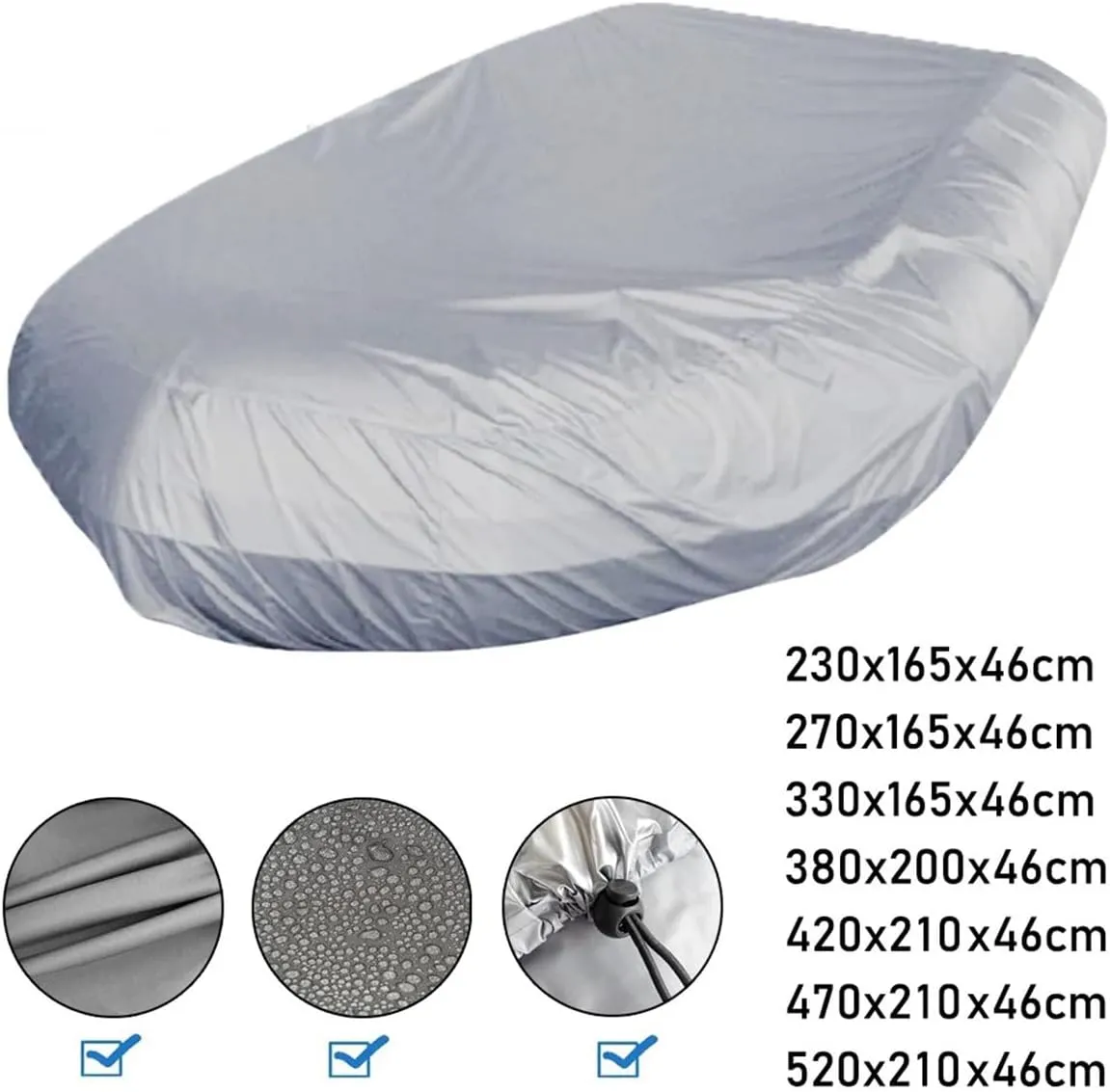 210D Inflatable Boat Cover UV Waterproof Cover Resistant Inflatable Dinghy Boat Cover Protective Case Dustproof Kayak Oxford Cloth Waterproof Cover 7~17ft,Gray,10~11ft