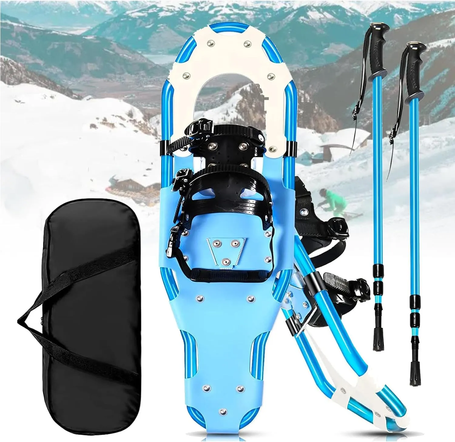 26'' Snowshoes for Men Women Youth, 26 Inches Lightweight Aluminum Alloy All Terrain Snowshoes for Hiking, with Telescopic Pole