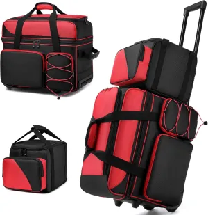 3 Ball Bowling Bag with Wheels, Bowling Roller Bag 3 Ball Rolling Bowling Bag with Multi-pocket & Shoe Compartment, 2 Ball Bowling Bag with Wheels   1 Ball Add On Tote for 3 Ball / 2 Ball / 1 Ball