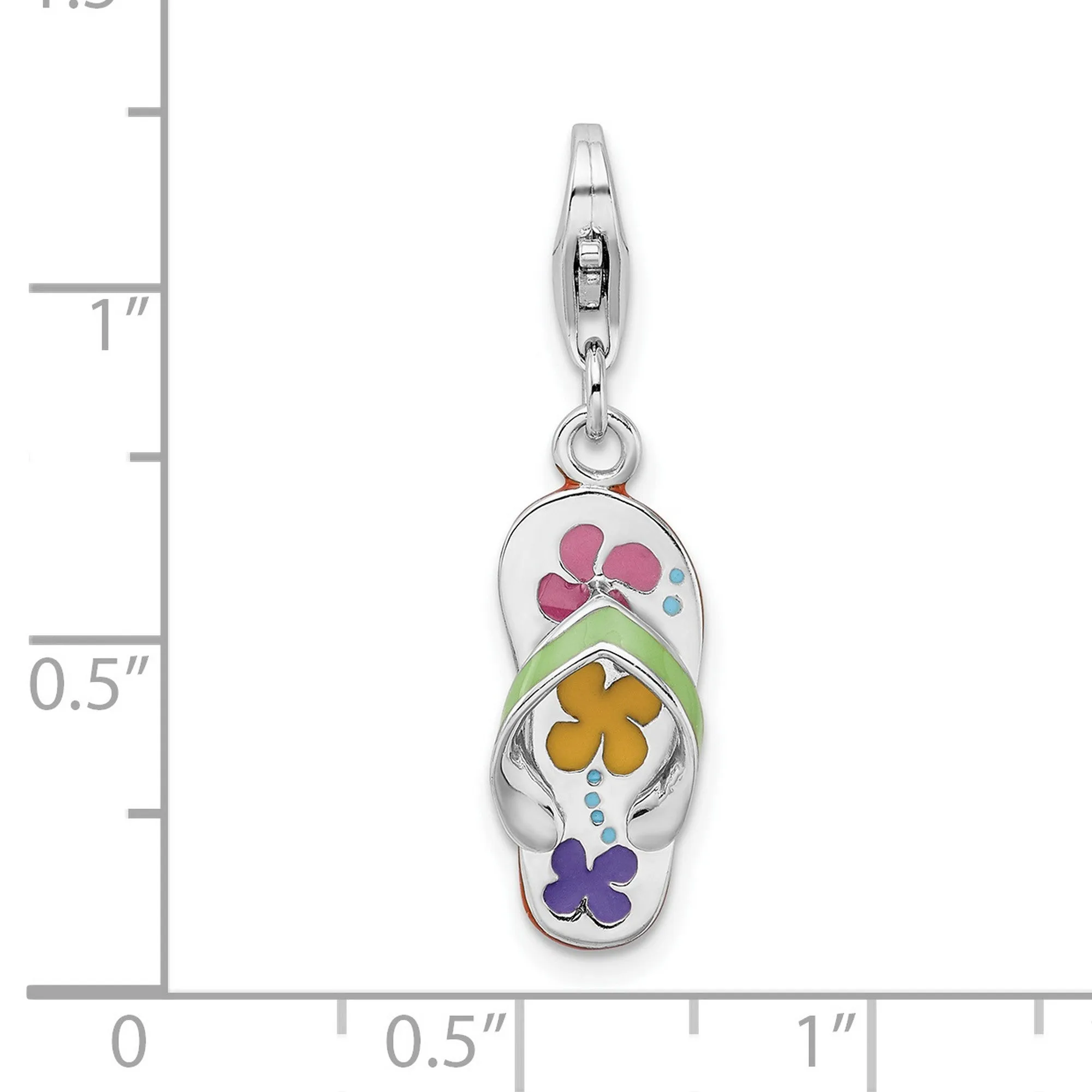 3-D Flip-Flop Clip-On Charm Pendant in Real 925 Sterling Silver