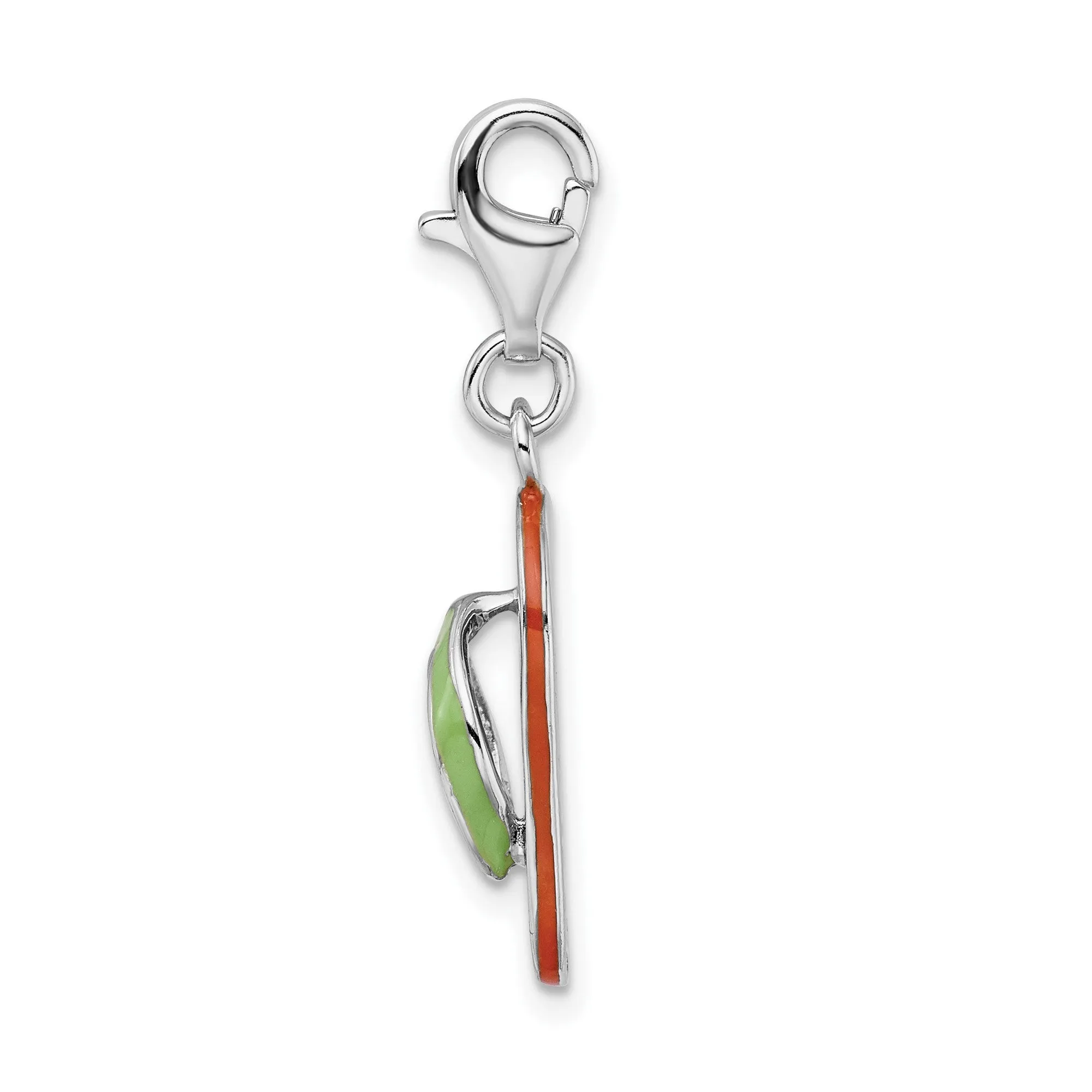 3-D Flip-Flop Clip-On Charm Pendant in Real 925 Sterling Silver