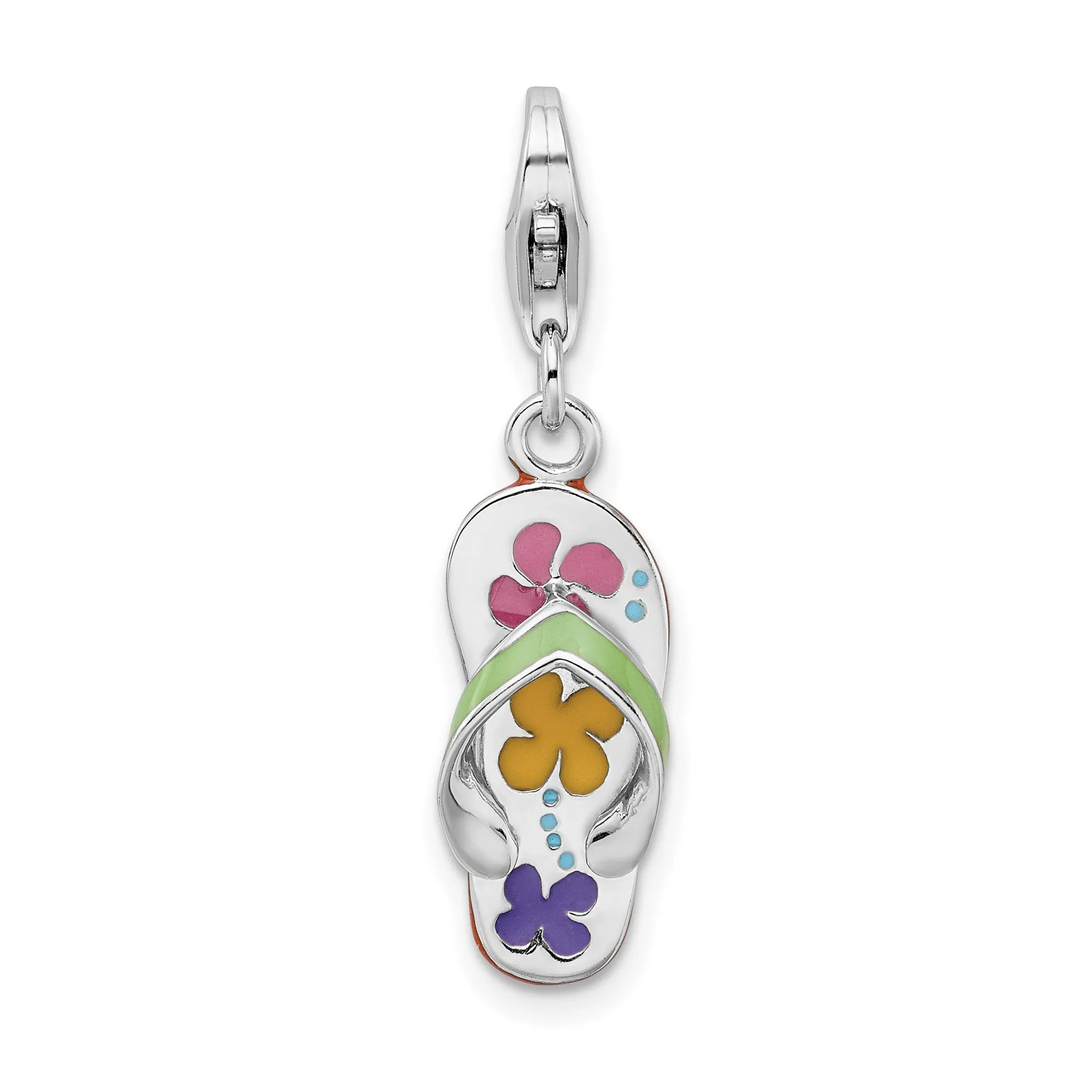 3-D Flip-Flop Clip-On Charm Pendant in Real 925 Sterling Silver