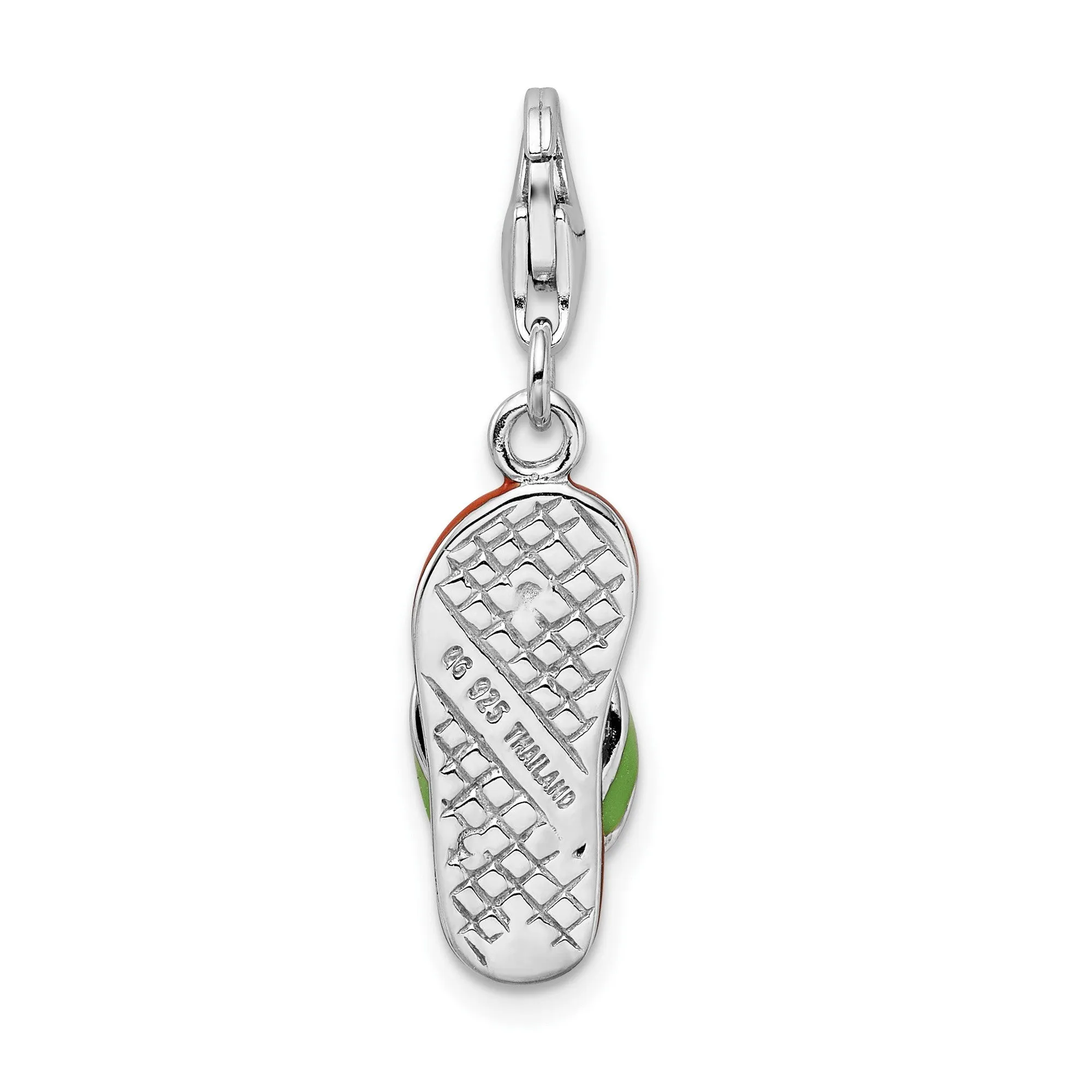 3-D Flip-Flop Clip-On Charm Pendant in Real 925 Sterling Silver