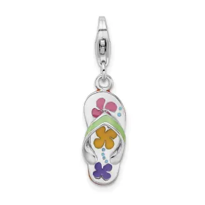 3-D Flip-Flop Clip-On Charm Pendant in Real 925 Sterling Silver