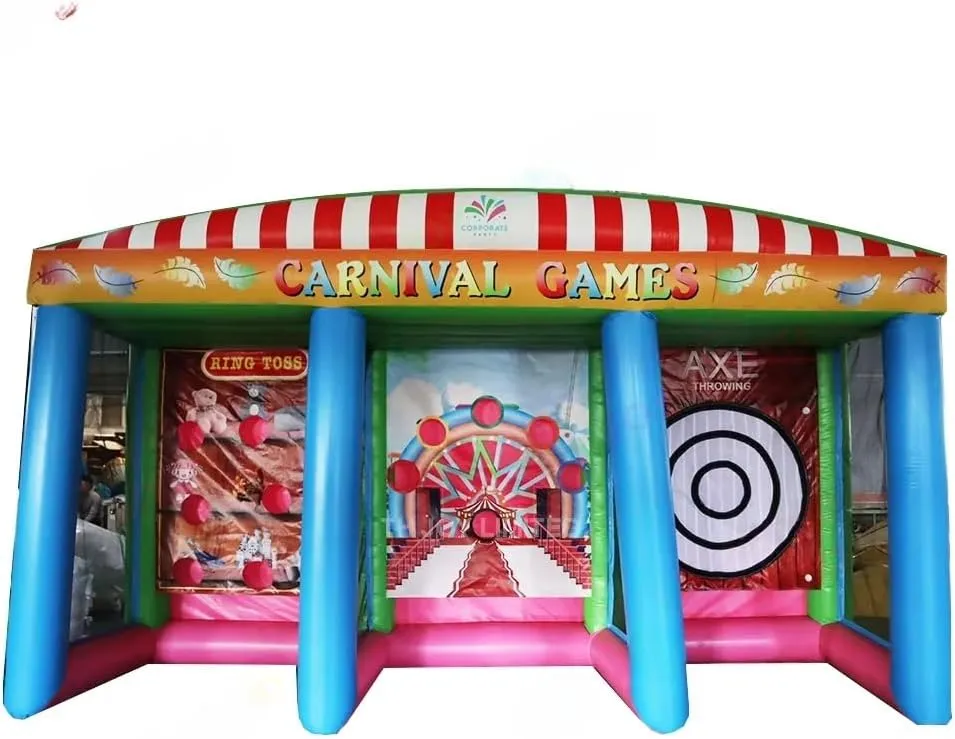 3-in-1 Inflatable Basketball Football Dart Tossing Carnival Sport Game Toys with Blower and Game Accessories (G)