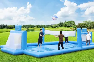 3 IN 1 Inflatable Volleyball Pool Inflatable Soccer Basketball Count for Adults and Family, 100% PVC Commercial Inflatable Volleyball Count with 800w Air Pump, Giant Beach Outdoor Games, 33x16.5x7ft
