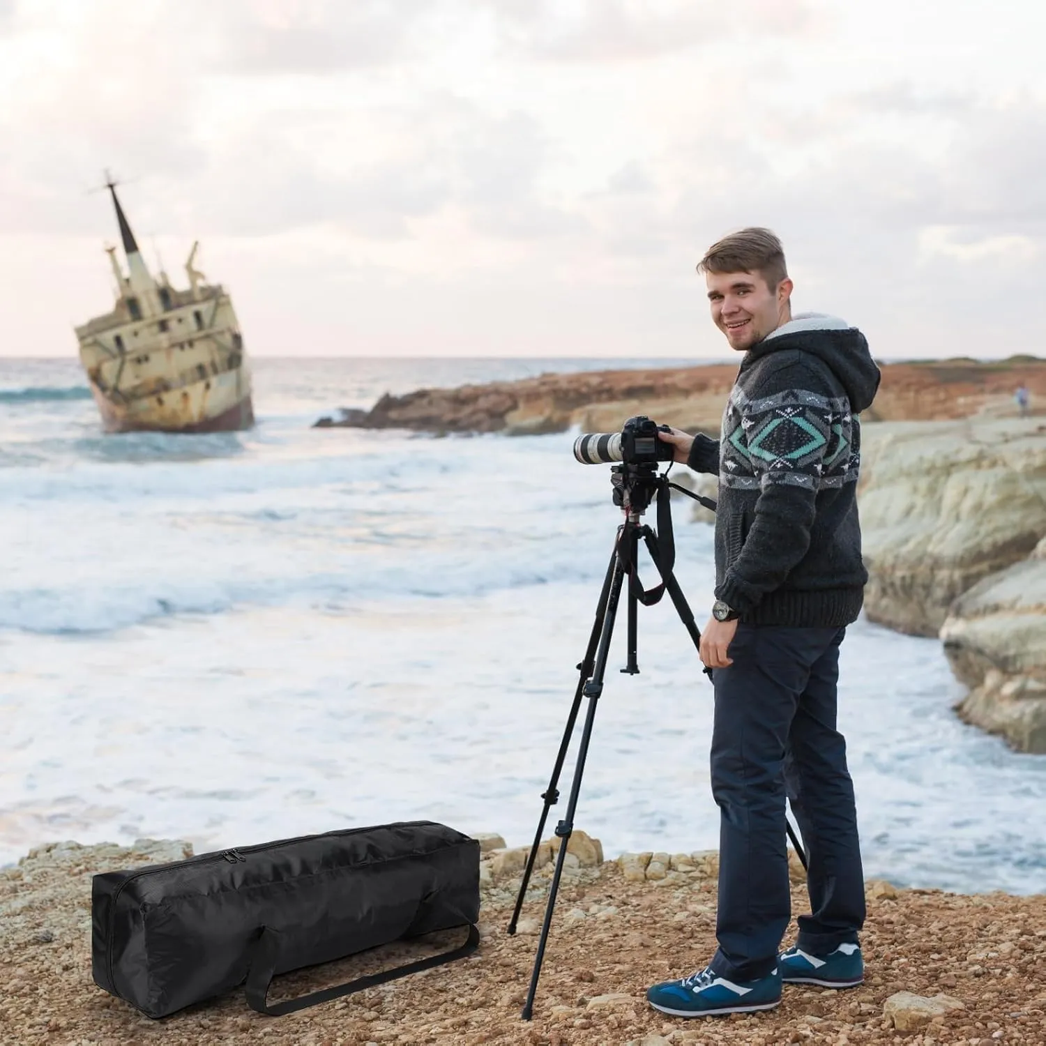 3 Pcs Tripod Carrying Case Bag Water Resistant Durable Lightweight Multifunctional Tripod Carrying Case with Heavy Duty Suit for Tent, Fishing Pole, Lights, Speakers, Cameras(Black,28 Inch)