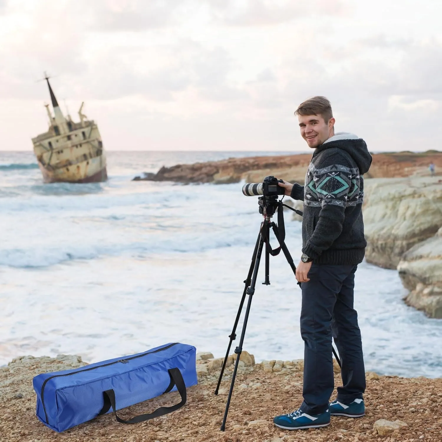3 Pcs Tripod Carrying Case Bag Water Resistant Durable Lightweight Multifunctional Tripod Carrying Case with Heavy Duty Suit for Tent, Fishing Pole, Lights, Speakers, Cameras(Blue,28 Inch)