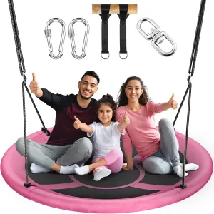 43" Saucer Tree Swing for Kids Adult, 700lbs Weight Capacity, Waterproof Flying Saucer Swing with Adjustable Hanging Straps, Swing Seats for Backyard Outdoor Indoor Playground, Pink