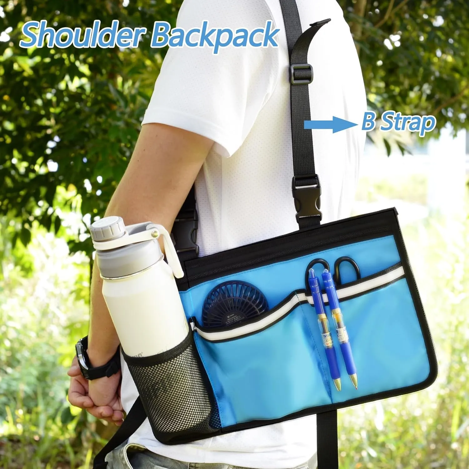 600D Heavy Duty Wheelchair Side Bag with Adjustable Straps Fit Most Standard Wheelchairs,Walker,Power Chairs, and Mobility Scooters- Armrest Pouch Side Pocket for Organizing Storage (Blue, Small)