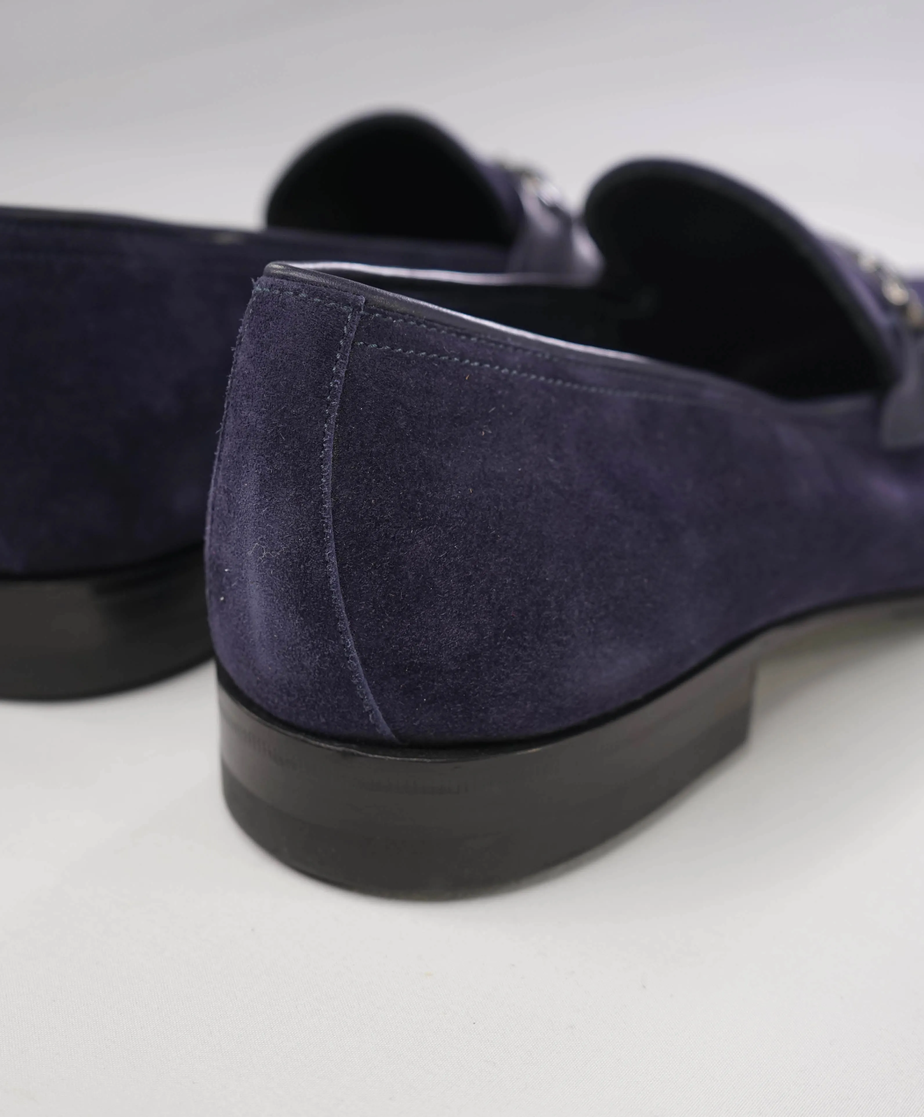 $850 SALVATORE FERRAGAMO - “CREMONA” Blue Suede Gancini Slip-On Loafer - 12 E