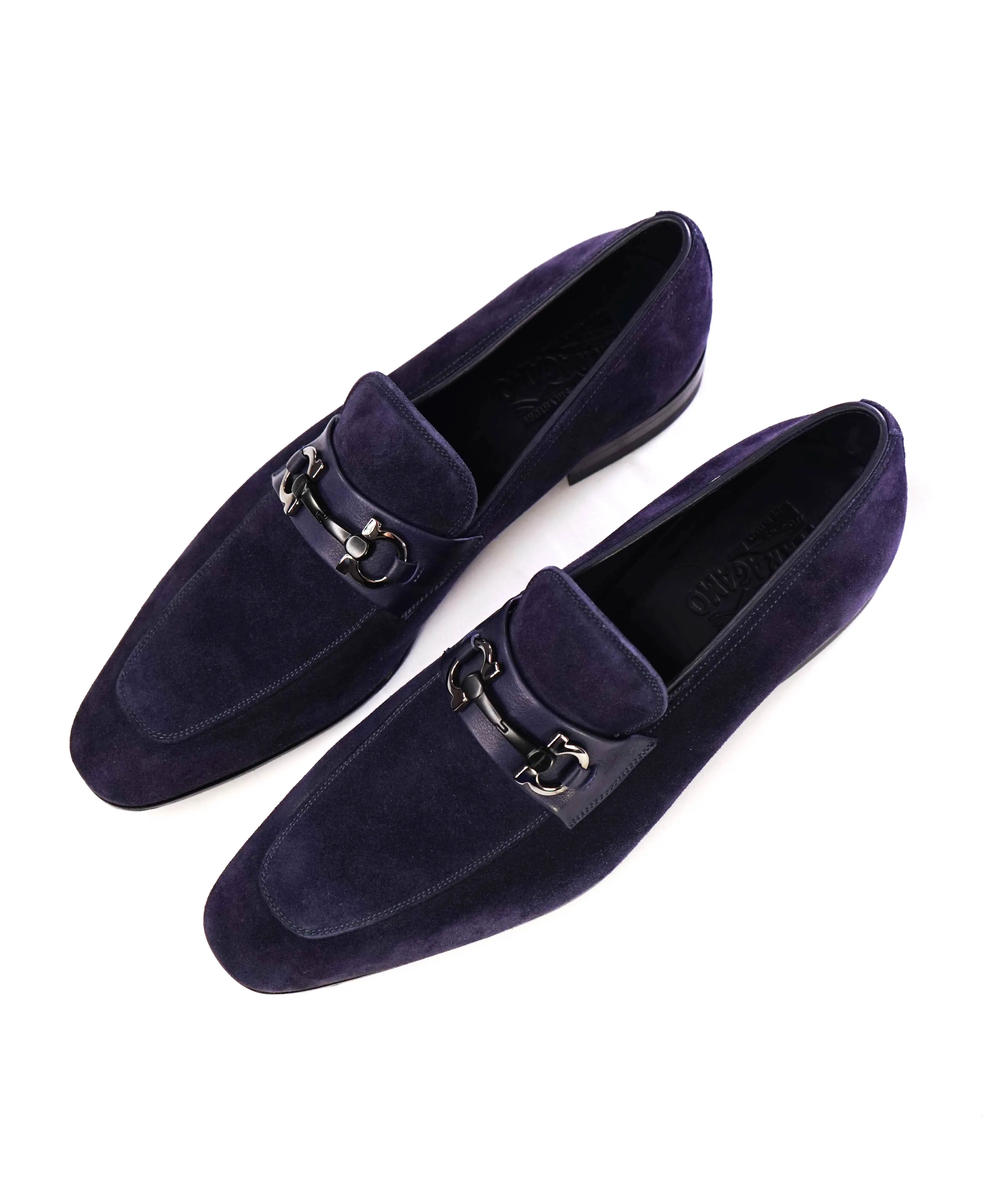 $850 SALVATORE FERRAGAMO - “CREMONA” Blue Suede Gancini Slip-On Loafer - 12 E