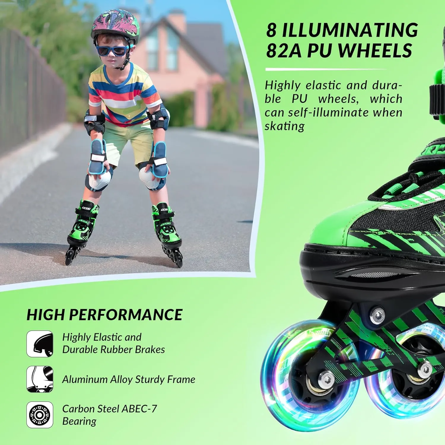 Adjustable Inline Skates Boys and Girls with Light up Wheels，Roller Skates for Kids Ages 4-12, Teen Skates for Beginner Outdoor and Indoor