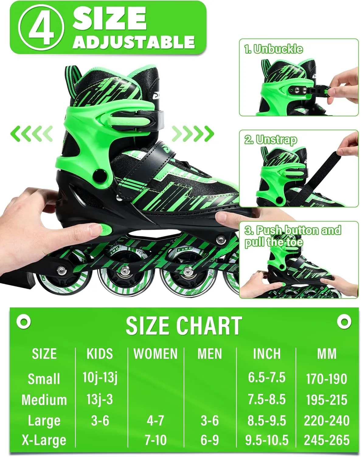 Adjustable Inline Skates Boys and Girls with Light up Wheels，Roller Skates for Kids Ages 4-12, Teen Skates for Beginner Outdoor and Indoor