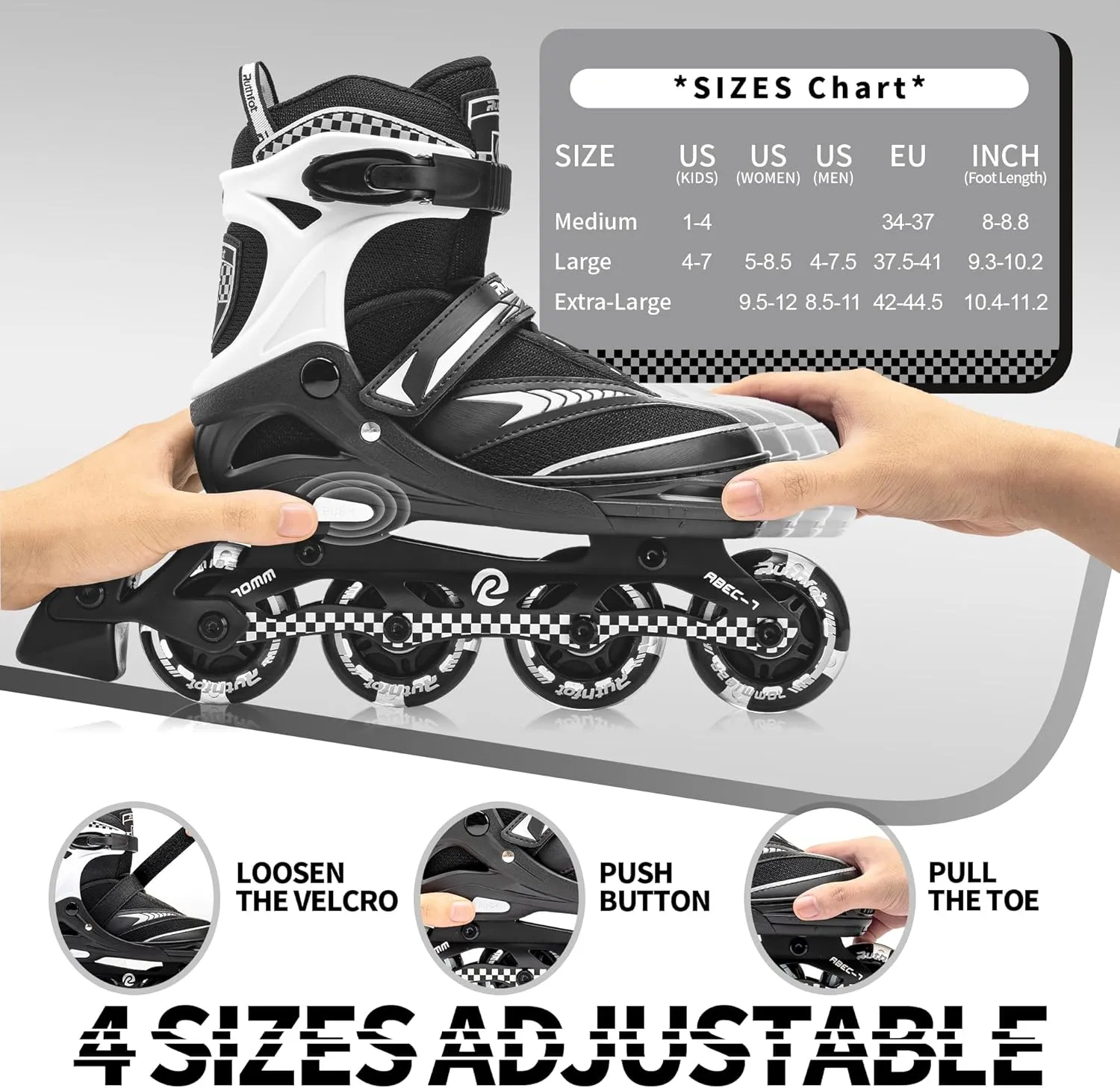 Adjustable Inline Skates for Boys and Girls with Full Light Up Wheels, Outdoor Rollerskates for Kids and Women