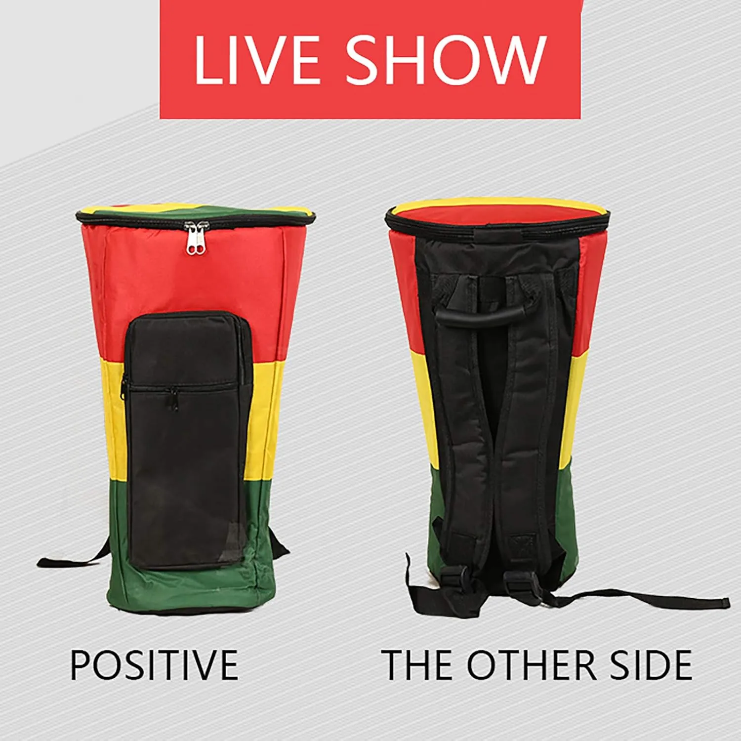 African Drum Bag, 13-Inch, Tricolor, Waterproof, Non-Slip, Portable Storage, Mountaineering Bag