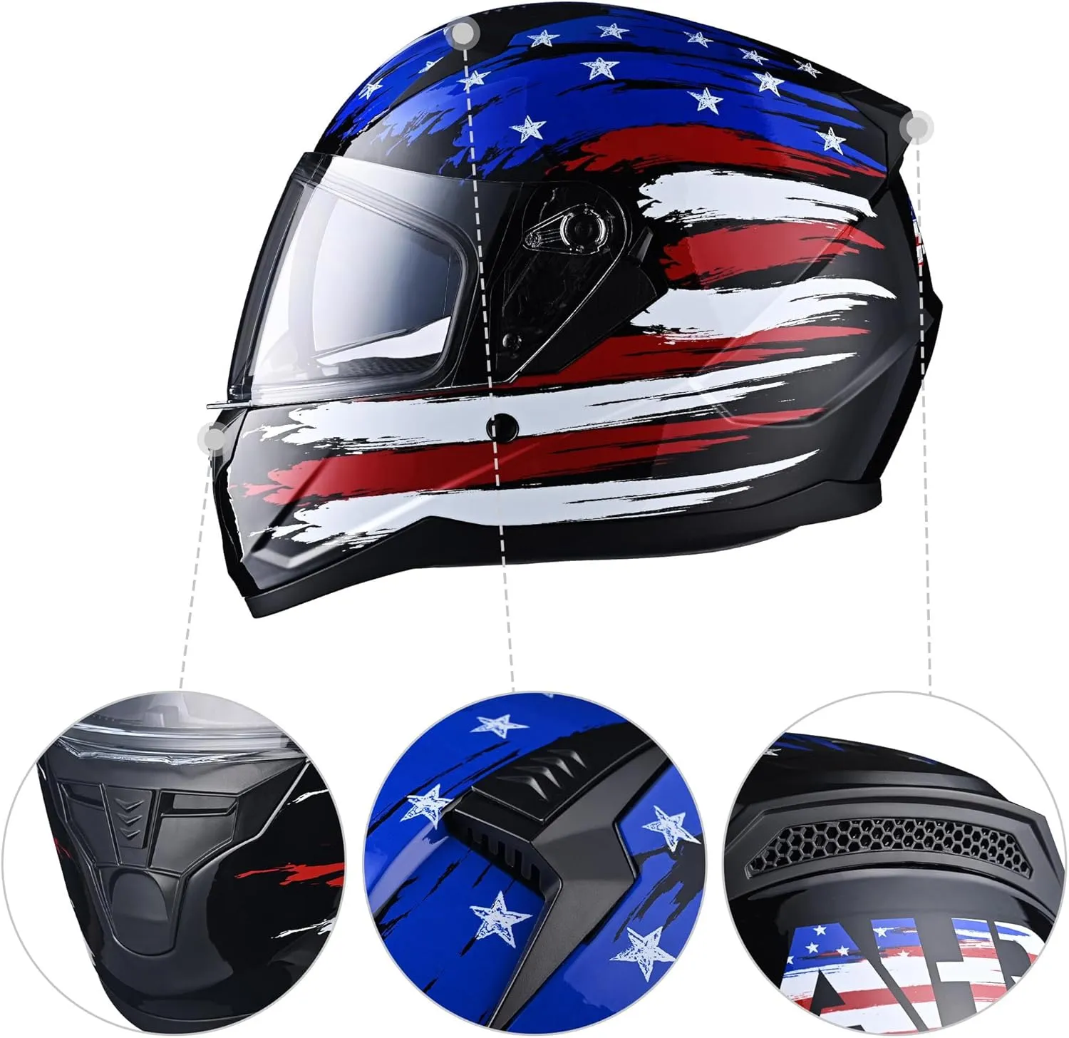 AHR Motorcycle Full Face Helmet Dual Visor Street Bike Lightweight DOT Approved Helmet Snowmobile Touring Sports for Adult Run-F