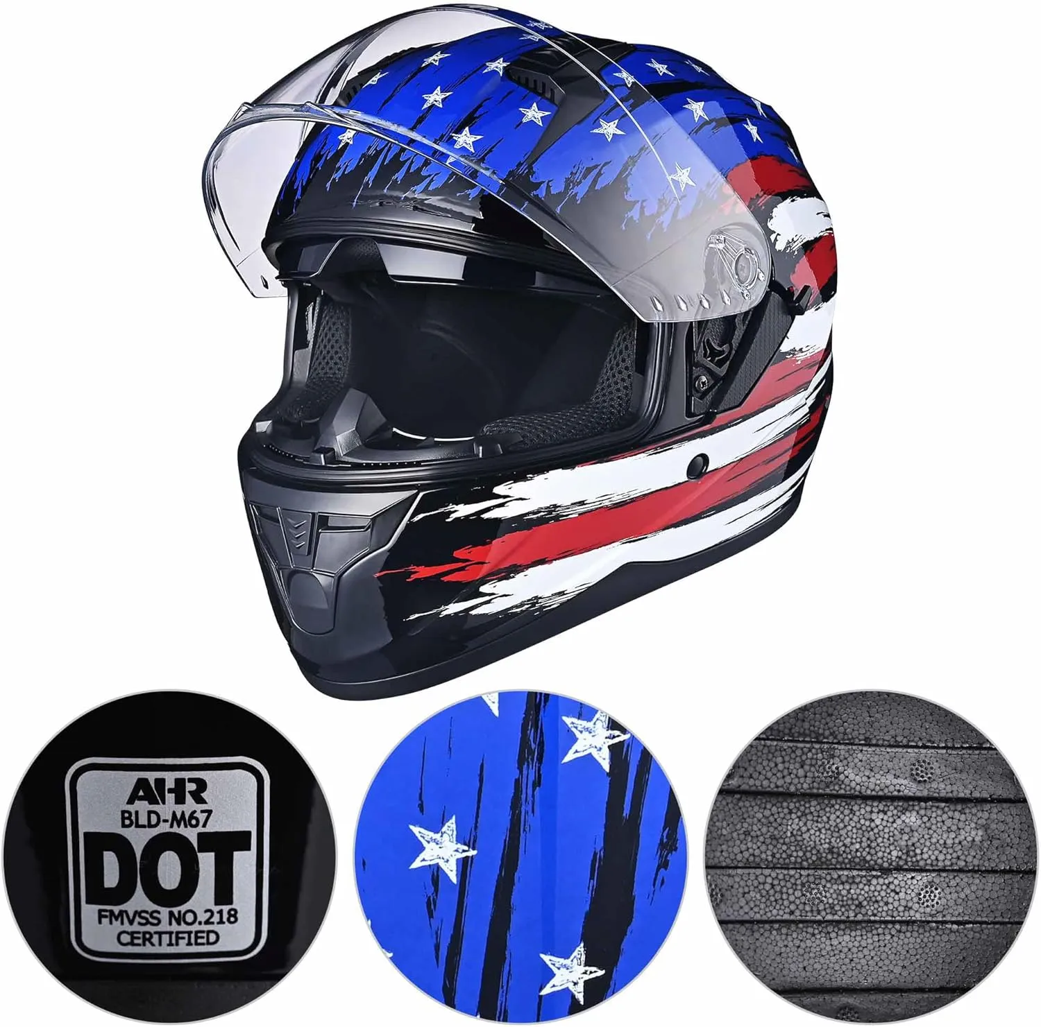 AHR Motorcycle Full Face Helmet Dual Visor Street Bike Lightweight DOT Approved Helmet Snowmobile Touring Sports for Adult Run-F