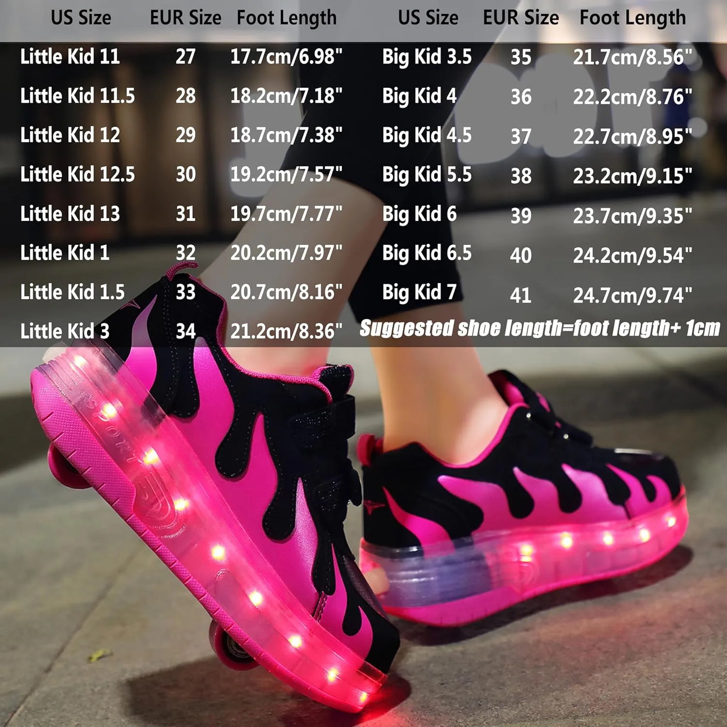 Aikuass USB Chargable LED Light Up Roller Shoes Wheeled Skate Sneaker Shoes for Boys Girls Kids
