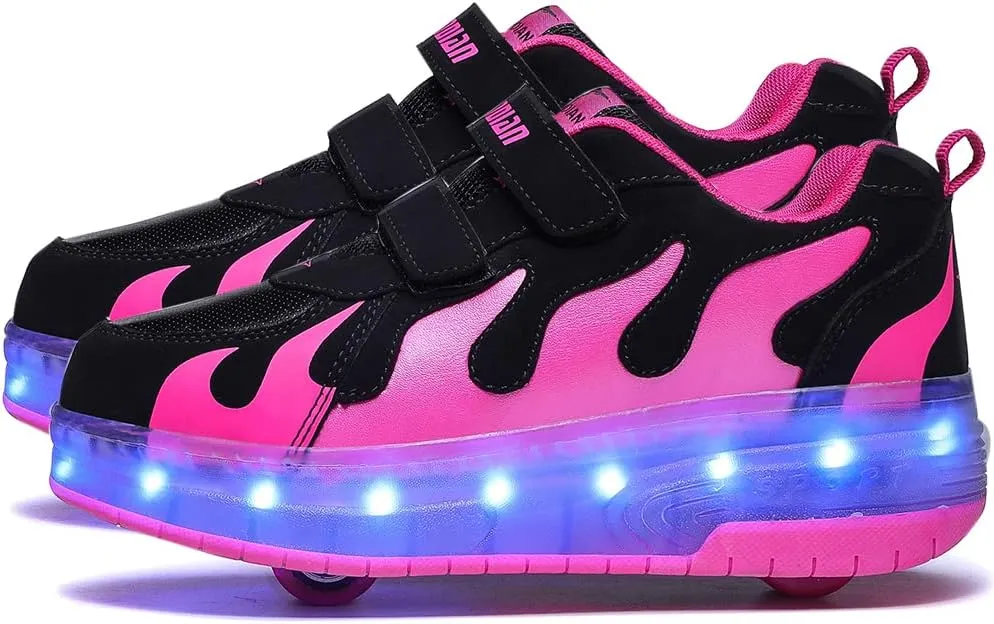 Aikuass USB Chargable LED Light Up Roller Shoes Wheeled Skate Sneaker Shoes for Boys Girls Kids
