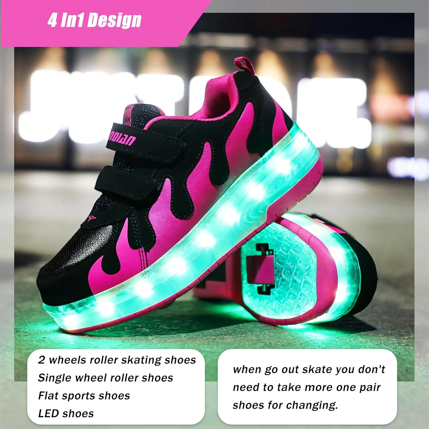 Aikuass USB Chargable LED Light Up Roller Shoes Wheeled Skate Sneaker Shoes for Boys Girls Kids
