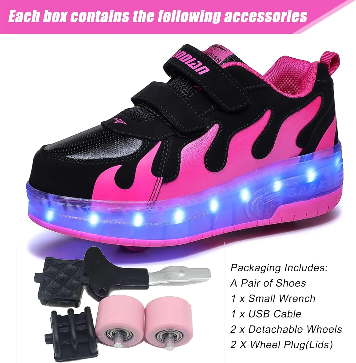 Aikuass USB Chargable LED Light Up Roller Shoes Wheeled Skate Sneaker Shoes for Boys Girls Kids