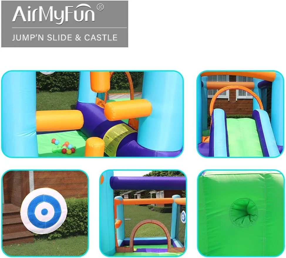 AirMyFun Inflatable Bounce House, Bouncer & Slide with Air Blower, Play House with Ball Pool, Inflatable Kids Slide,Jumping Castle with Carry Bag