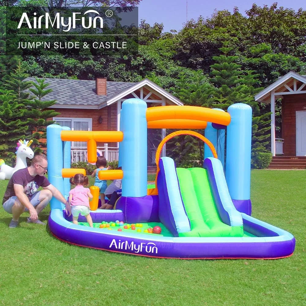 AirMyFun Inflatable Bounce House, Bouncer & Slide with Air Blower, Play House with Ball Pool, Inflatable Kids Slide,Jumping Castle with Carry Bag