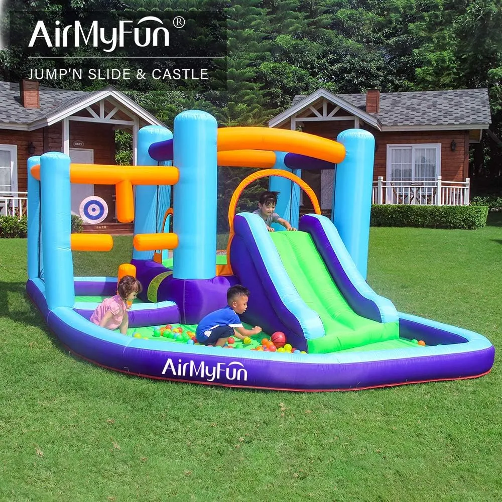 AirMyFun Inflatable Bounce House, Bouncer & Slide with Air Blower, Play House with Ball Pool, Inflatable Kids Slide,Jumping Castle with Carry Bag