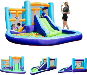 AirMyFun Inflatable Bounce House, Bouncer & Slide with Air Blower, Play House with Ball Pool, Inflatable Kids Slide,Jumping Castle with Carry Bag