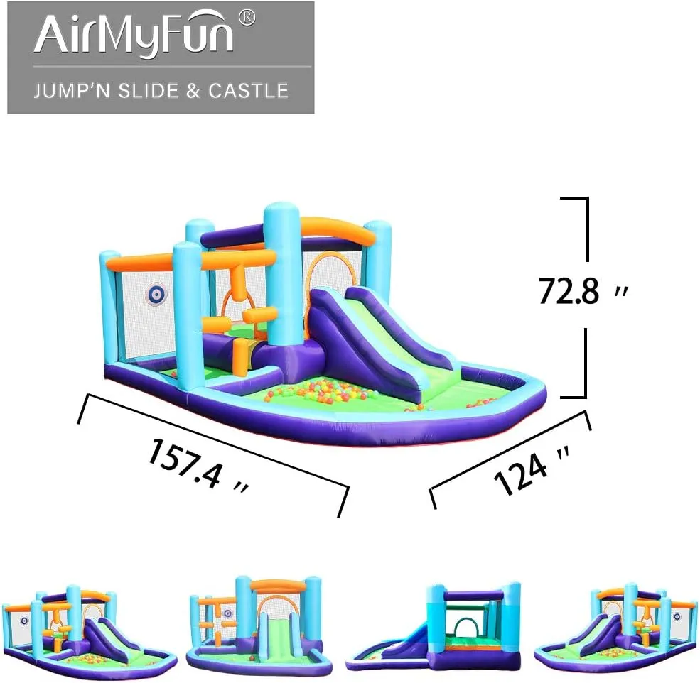 AirMyFun Inflatable Bounce House, Bouncer & Slide with Air Blower, Play House with Ball Pool, Inflatable Kids Slide,Jumping Castle with Carry Bag