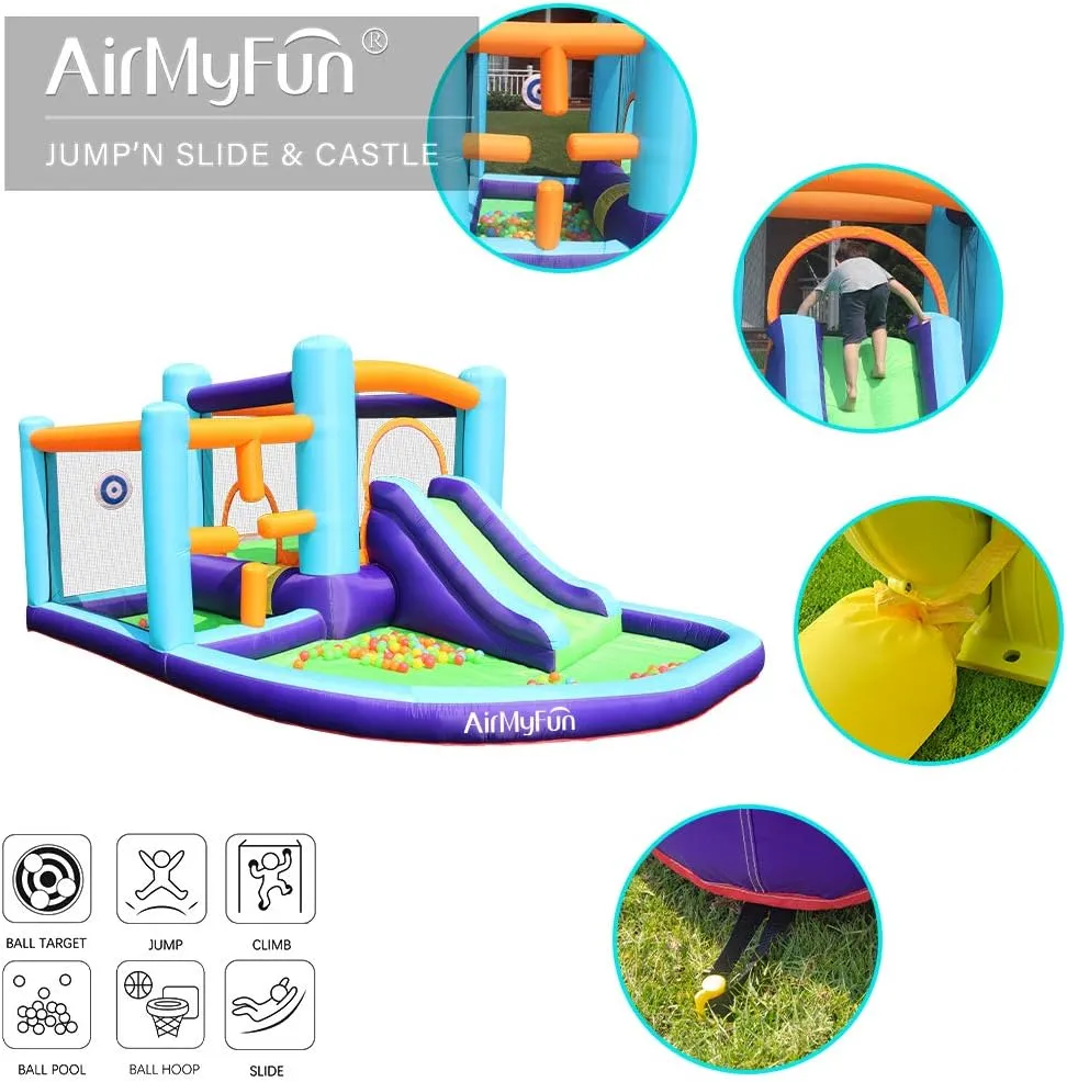 AirMyFun Inflatable Bounce House, Bouncer & Slide with Air Blower, Play House with Ball Pool, Inflatable Kids Slide,Jumping Castle with Carry Bag